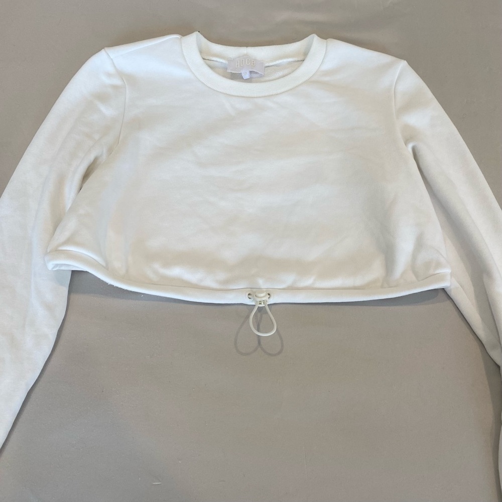 Houseofcb White Cropped Drawstring Sweatshirt Xs - image 8